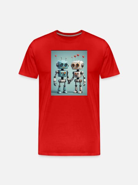 Robot Couple - Men's Premium Organic T-Shirt - red