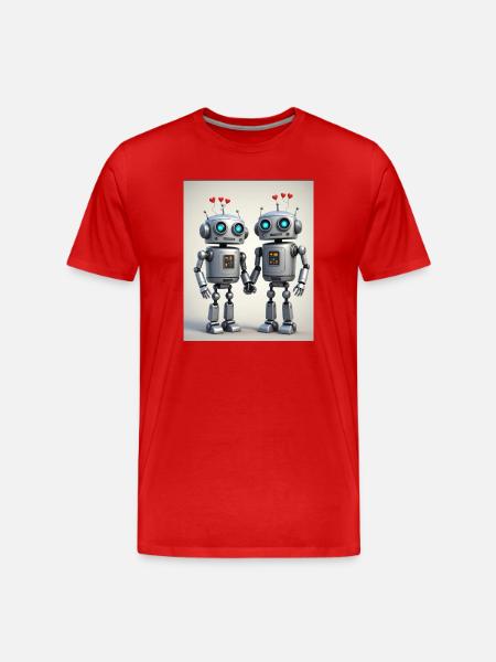 Robot Couple - Men's Premium Organic T-Shirt - red