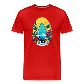 Stylisches Surfbrett - Männer Premium Bio T-Shirt - Rot - Vorne - Damien (186cm)