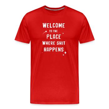 Bienvenue dans les lieux - T-shirt bio Premium Homme - rouge - Devant - Damien (186cm)