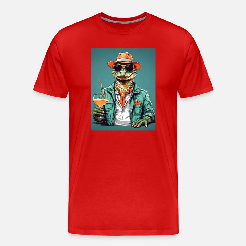 Cooler Alligator mit Cocktail - Männer Premium Bio T-Shirt - Rot