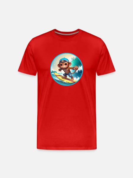 Fröhlicher surfender Affe - Männer Premium Bio T-Shirt - Rot