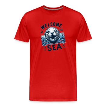 Seerobbe willkommen am Meer welcome at the sea - Männer Premium Bio T-Shirt - Rot - Vorne - Damien (186cm)