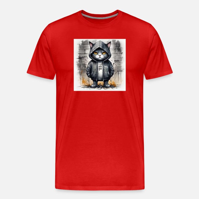 Graffiti-Katze im Hoodie - Männer Premium Bio T-Shirt - Rot