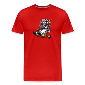 Cooles Zebra auf Schaukel mit Sonnenbrille - Männer Premium Bio T-Shirt - Rot - Vorne - Damien (186cm)