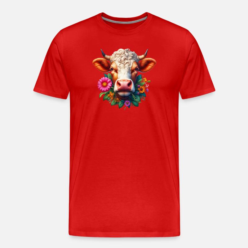 Blumen aus Kuh - Männer Premium Bio T-Shirt - Rot