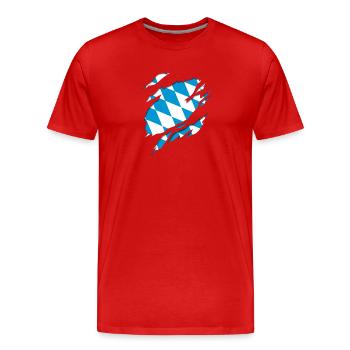 Drapeau et armoiries de la Bavière, effet de déchirure 3D. - T-shirt bio Premium Homme - rouge - Devant - Damien (186cm)