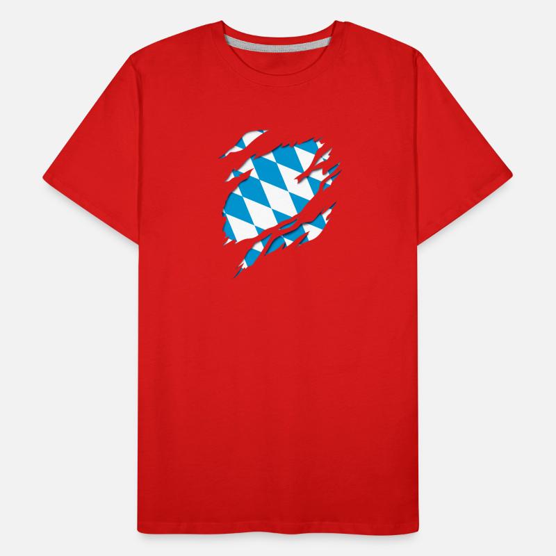 Drapeau et armoiries de la Bavière, effet de déchirure 3D. T-shirt bio Premium Homme
