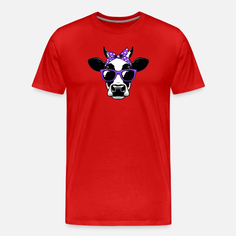 Kuh mit Sonnenbrille - Männer Premium Bio T-Shirt - Rot