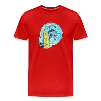 Surf Wellen Abstrakter Kunstdruck - Männer Premium Bio T-Shirt - Rot - Vorne - Damien (186cm)