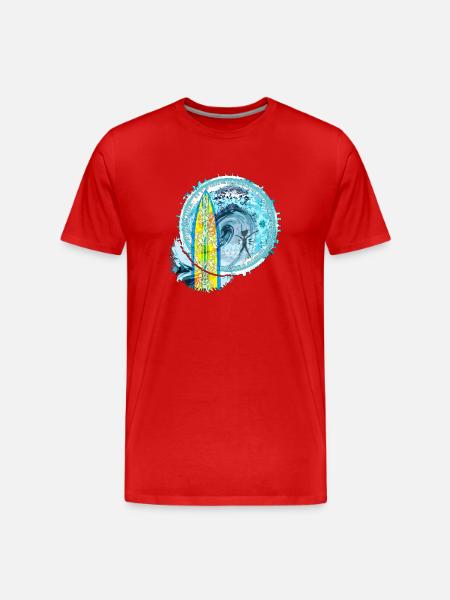 Surf Waves Abstrakti taide Printti - Miesten premium luomu-t-paita - punainen