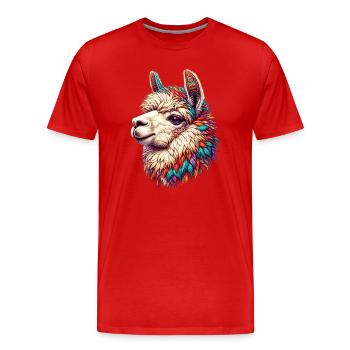 Alpaka - Männer Premium Bio T-Shirt - Rot - Vorne - Damien (186cm)