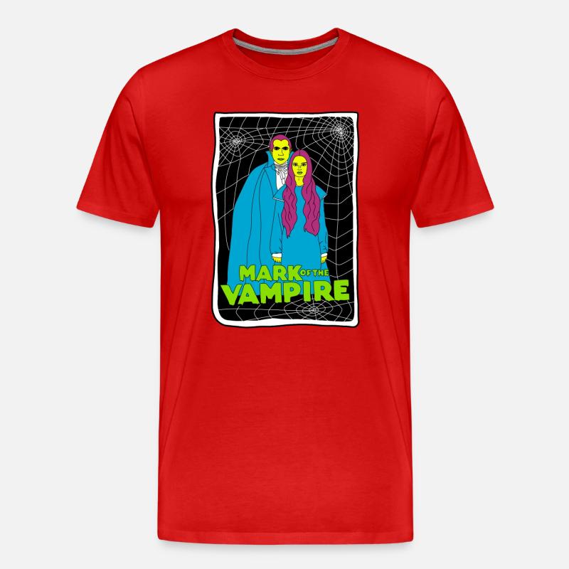 Vampir-Duo mit Spinnennetz-Hintergrund - Männer Premium Bio T-Shirt - Rot