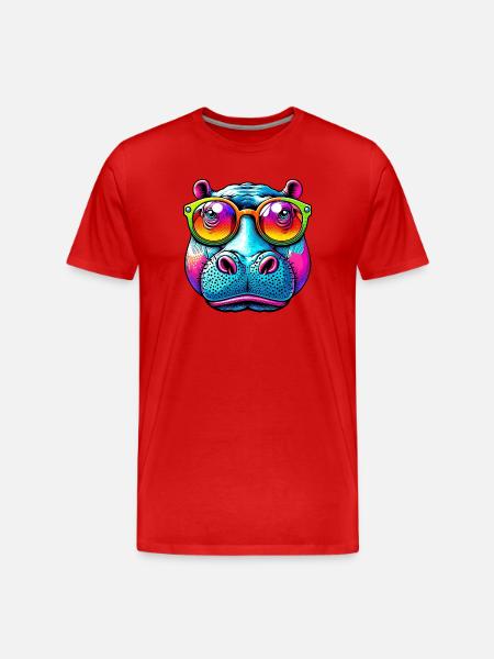Hippopotamus with sunglasses - Men's Premium Organic T-Shirt - red