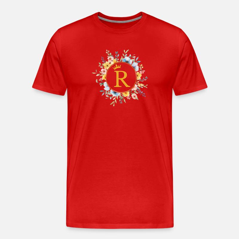 R Monogramm, Blumen-Kreis, personalisierbar - Männer Premium Bio T-Shirt - Rot