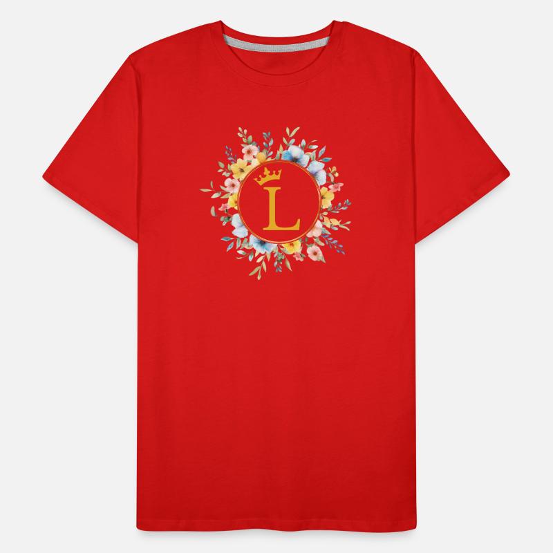 L Monogram, Cercle de fleurs, Personnalisable T-shirt bio Premium Homme