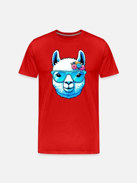 Alpaka mit Sonnenbrille - Männer Premium Bio T-Shirt - Rot
