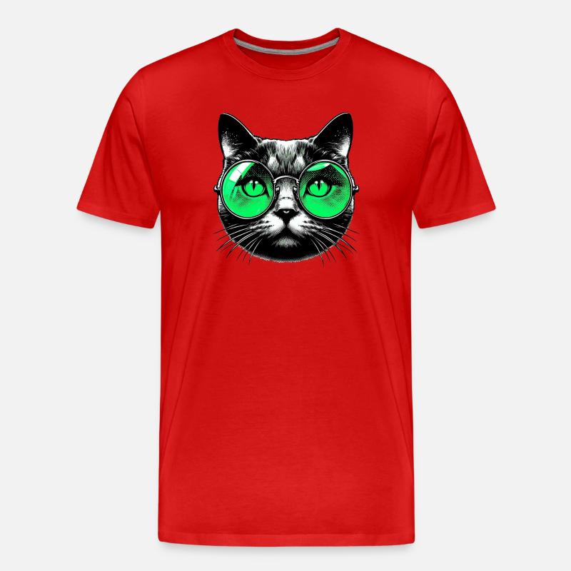 Kater mit Brille - Männer Premium Bio T-Shirt - Rot