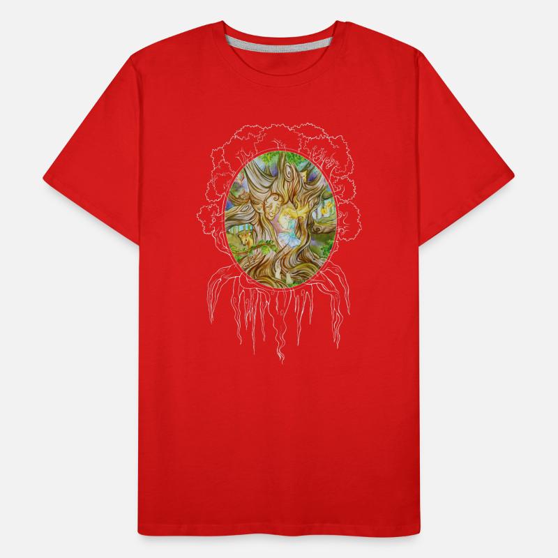 Mädchen im Baum der Weisheit, Eiche, Wald, Spiegel Männer Premium Bio T-Shirt