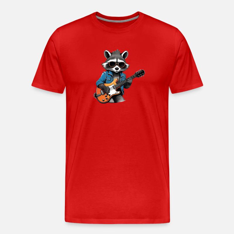Stylischer Waschbär mit E-Gitarre - Männer Premium Bio T-Shirt - Rot