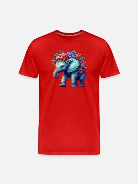 Elephant with Flowers - Men's Premium Organic T-Shirt - red