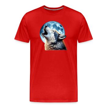 Le loup hurle à la pleine lune - T-shirt bio Premium Homme - rouge - Devant - Damien (186cm)