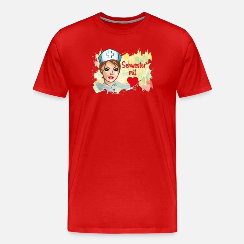 Schwester mit Herz Pflegehelden - Männer Premium Bio T-Shirt - Rot