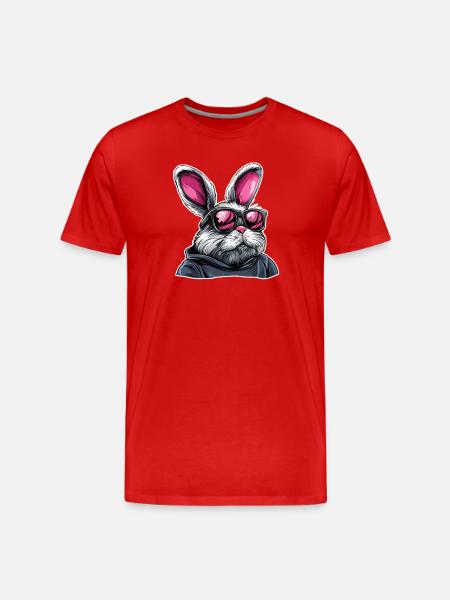 Neon Sunglasses Bunny in Hoodie - Men's Premium Organic T-Shirt - red