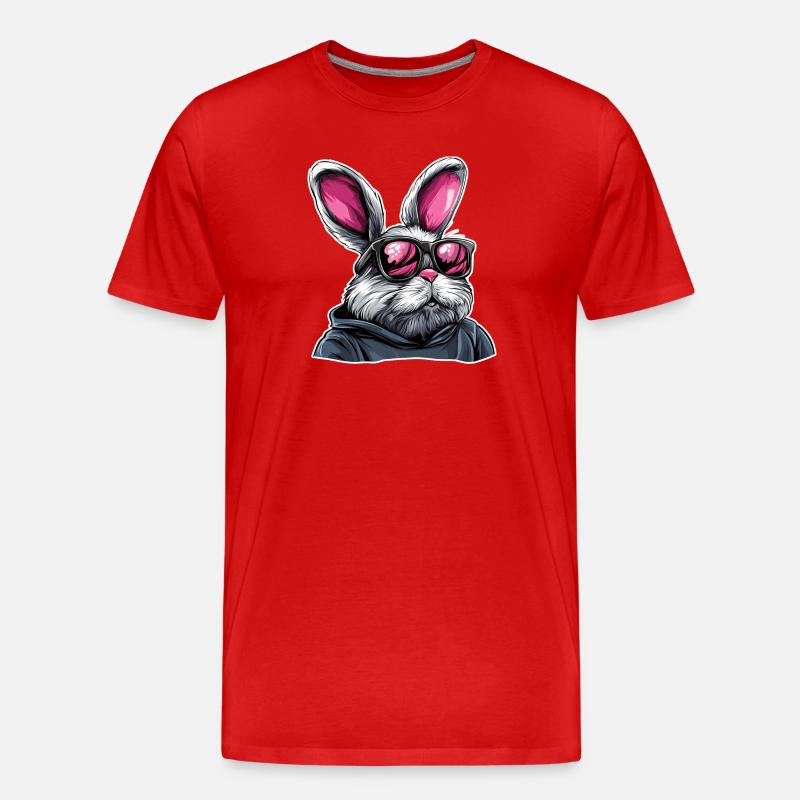 Lapin à lunettes de soleil néon en sweat à capuche - T-shirt bio Premium Homme - rouge