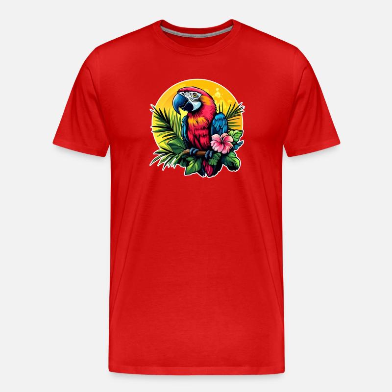 Perroquet tropical dans le cercle solaire - T-shirt bio Premium Homme - rouge