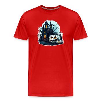 Spukhaus mit leuchtenden Kürbissen - Männer Premium Bio T-Shirt - Rot - Vorne - Damien (186cm)