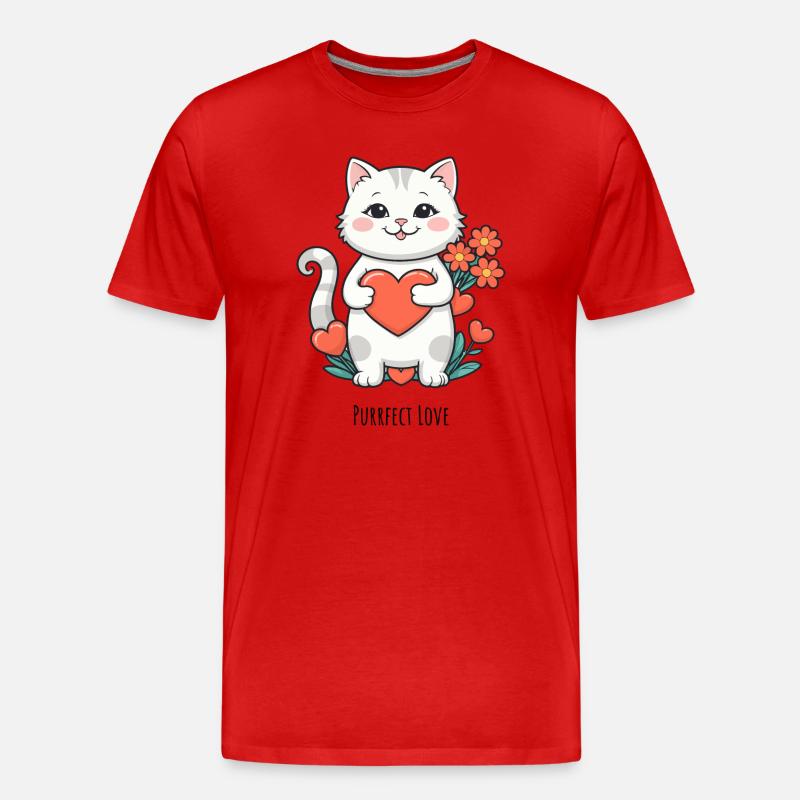 Kuschelige Katzenliebe Herz - Männer Premium Bio T-Shirt - Rot