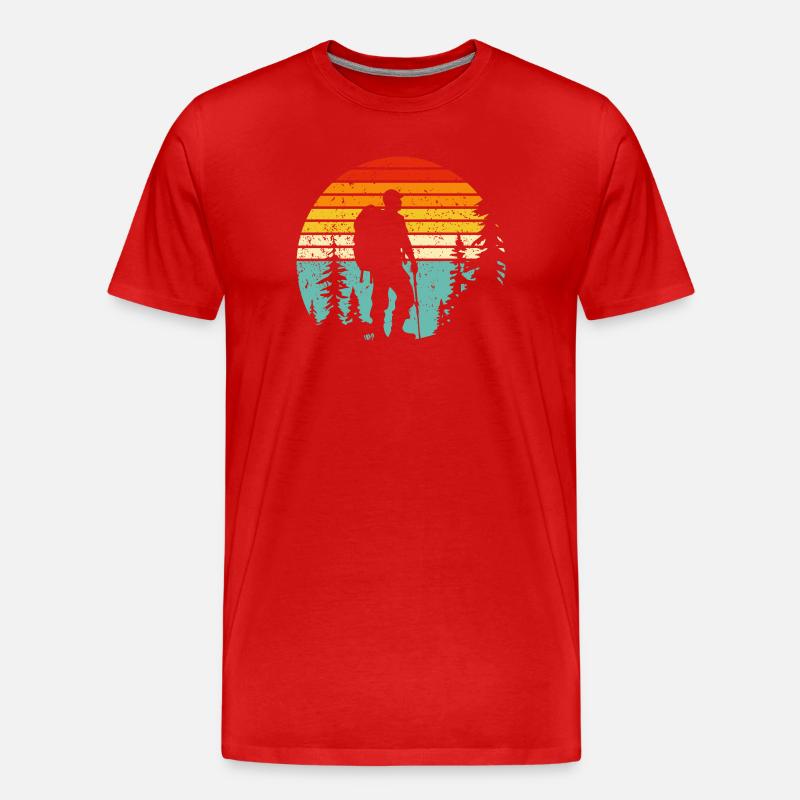 Wanderer-Silhouette zur Retro-Schlafenszeit - Männer Premium Bio T-Shirt - Rot