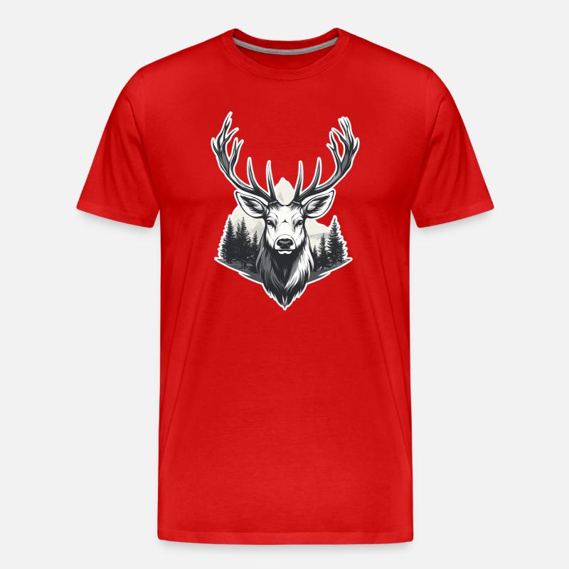 Hirschkopf Waldlandschaft - Männer Premium Bio T-Shirt - Rot