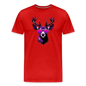 Hirsch mit Sonnenbrille - Männer Premium Bio T-Shirt - Rot - Vorne - Damien (186cm)