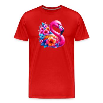 Flamingo verziert mit Hibiskusblüten - Männer Premium Bio T-Shirt - Rot - Vorne - Damien (186cm)
