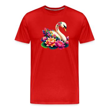 Schwan verziert mit Lotusblüten - Männer Premium Bio T-Shirt - Rot - Vorne - Damien (186cm)