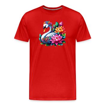 Schwan verziert mit Lotusblüten - Männer Premium Bio T-Shirt - Rot - Vorne - Damien (186cm)