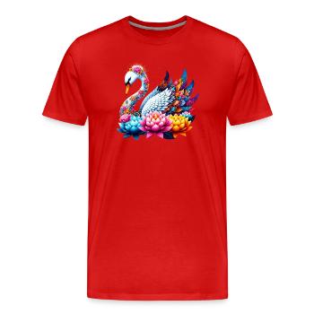 Schwan verziert mit Lotusblüten - Männer Premium Bio T-Shirt - Rot - Vorne - Damien (186cm)