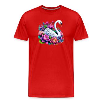 Schwan verziert mit Lotusblüten - Männer Premium Bio T-Shirt - Rot - Vorne - Damien (186cm)