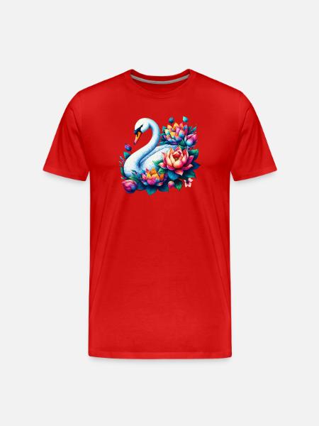 Schwan verziert mit Lotusblüten - Männer Premium Bio T-Shirt - Rot