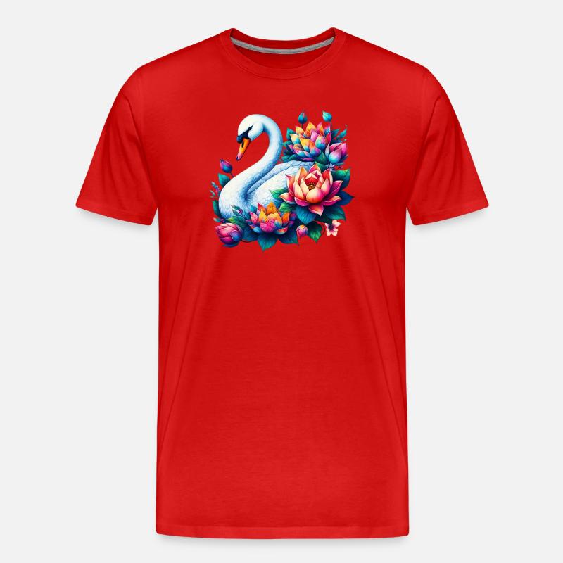 Schwan verziert mit Lotusblüten - Männer Premium Bio T-Shirt - Rot