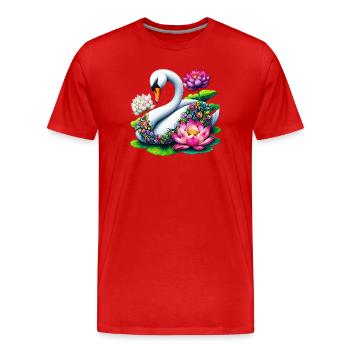 Schwan verziert mit Lotusblüten - Männer Premium Bio T-Shirt - Rot - Vorne - Damien (186cm)