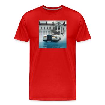 Vintage Car  in Lit Water Fountain Scene - Men's Premium Organic T-Shirt - red - Front - Damien (186cm)