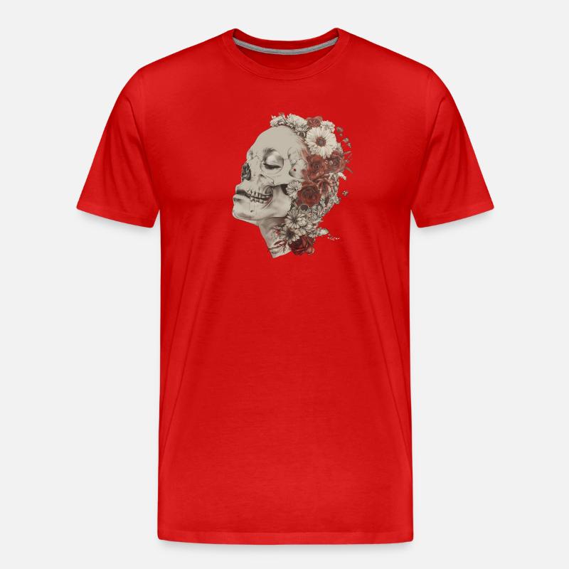 Blühender Schädel - Männer Premium Bio T-Shirt - Rot
