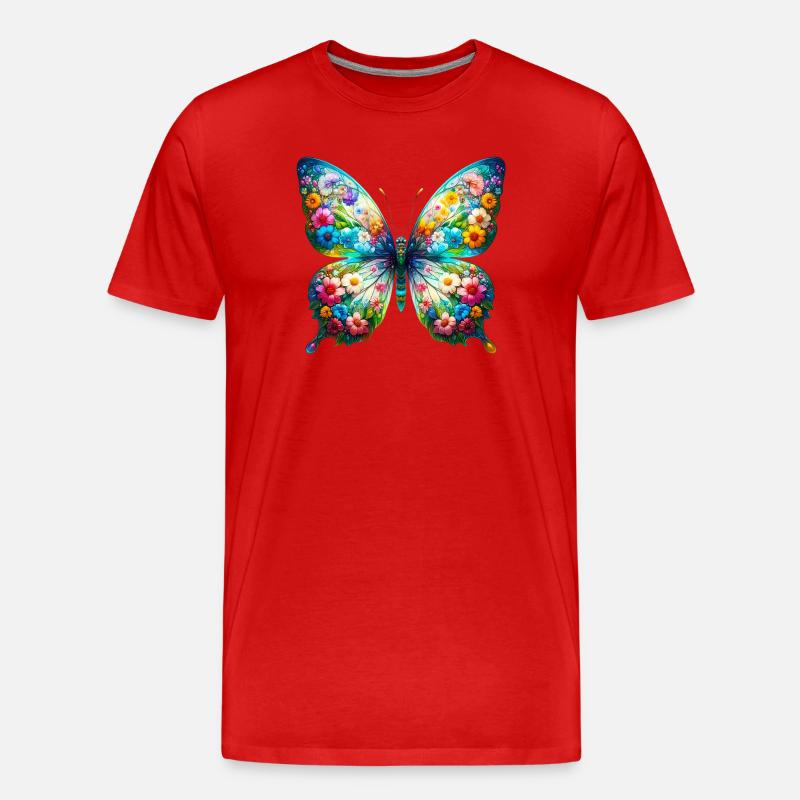 Schmetterling mit Blumen verziert - Männer Premium Bio T-Shirt - Rot