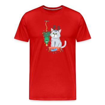 Katze und Weihnachtsbaum Anti Weihnachten - Männer Premium Bio T-Shirt - Rot - Vorne - Damien (186cm)