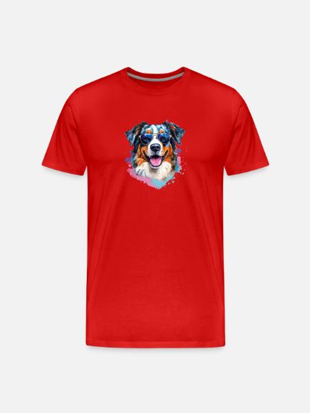 Australian Shepherd with sunglasses - Men's Premium Organic T-Shirt - red