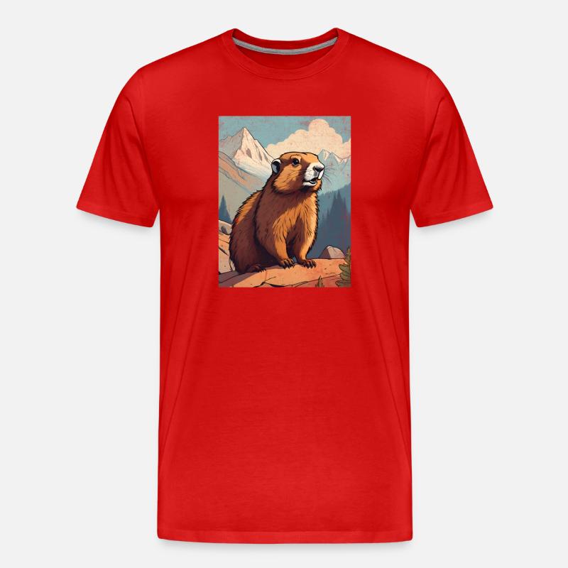 Murmeltier in den Bergen - Männer Premium Bio T-Shirt - Rot
