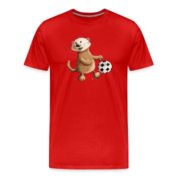 Drollige Otter Spielt Fußball - Männer Premium Bio T-Shirt - Rot - Vorne - Damien (186cm)